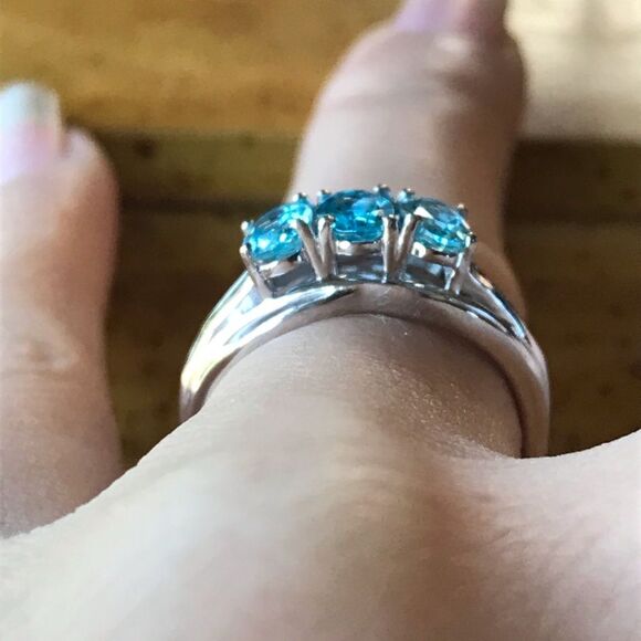 Natural Blue Apatite Blue Sapphire Sterling Silver Ring - Picture 2 of 8